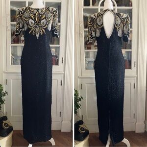 Vintage 90s Beaded Silk Dress by Laurence Kazar